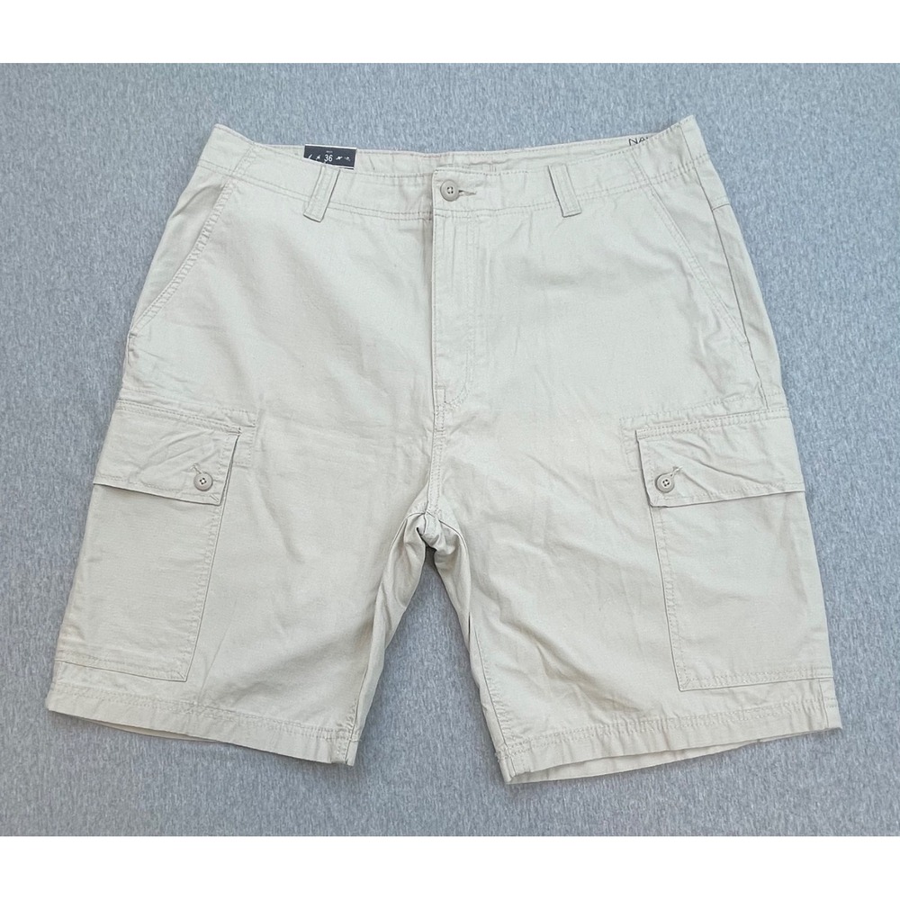 Nautica Shorts Mens 36 Beige 100% Cotton Flat Front Cargo 10" Inseam NWT